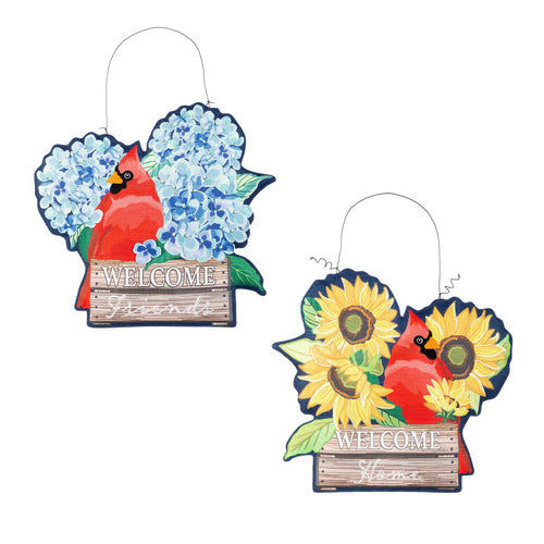 Hydrangea Cardinal/ Sunflower Cardinal Double Sided Estate Door Décor