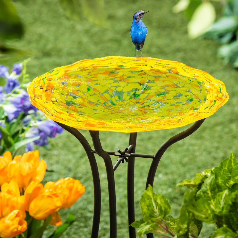 GID Glass Bird Bath, 15"H, Yellow