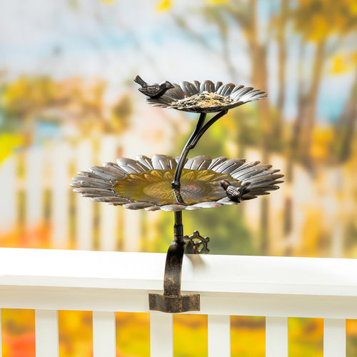 2-in-1 Sunflower Metal Birdbath and Feeder with Mounting Attachment and Stake, 48