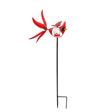 Solar Songbird Metal Wind Spinner with Glass Orb, Cardinal