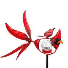 Solar Songbird Metal Wind Spinner with Glass Orb, Cardinal