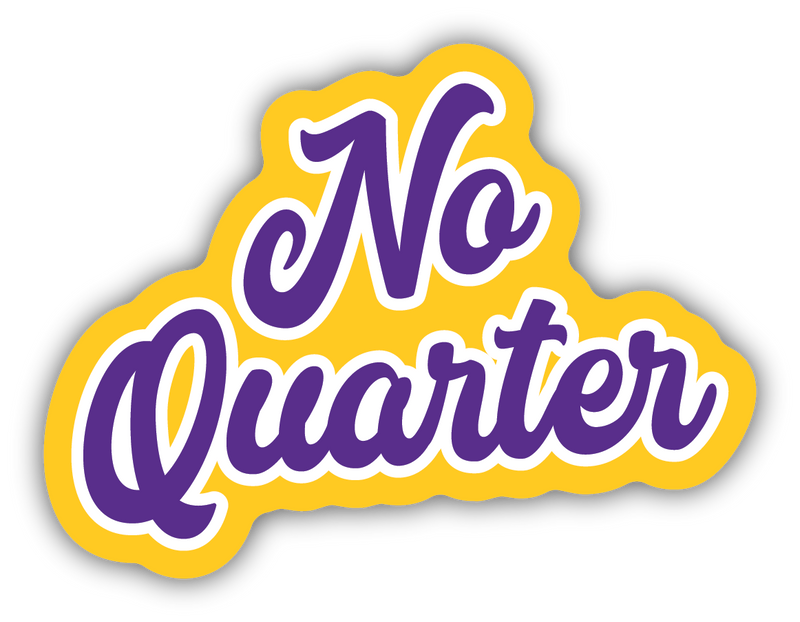 No Quarter Gold And Purple Sticker
