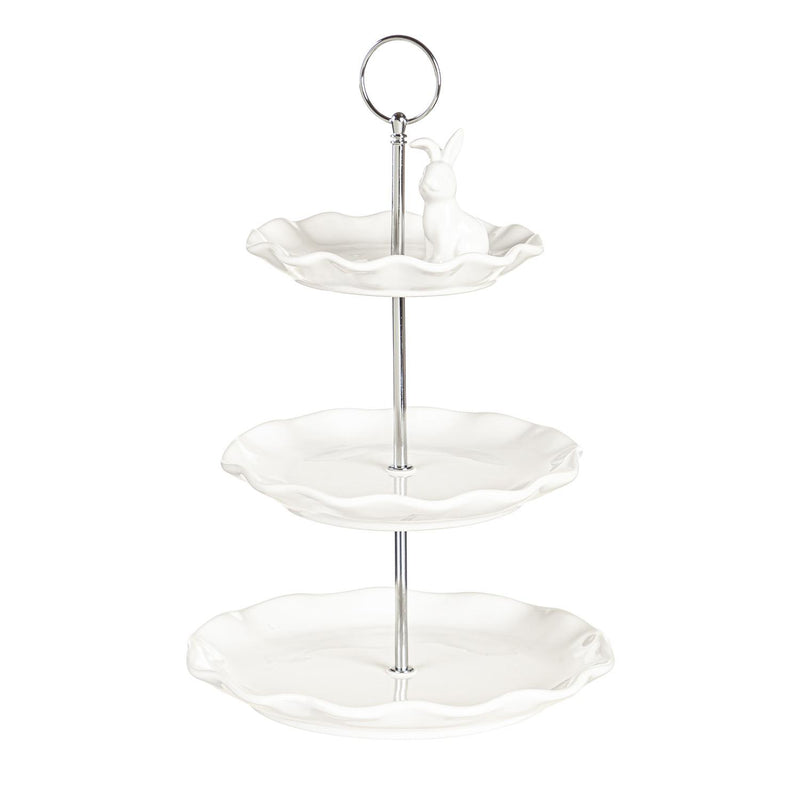 Bunny Blooms Ceramic and Metal Three Tiered Server Bunny