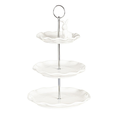 Bunny Blooms Ceramic and Metal Three Tiered Server Bunny
