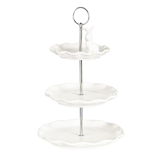 Bunny Blooms Ceramic and Metal Three Tiered Server Bunny
