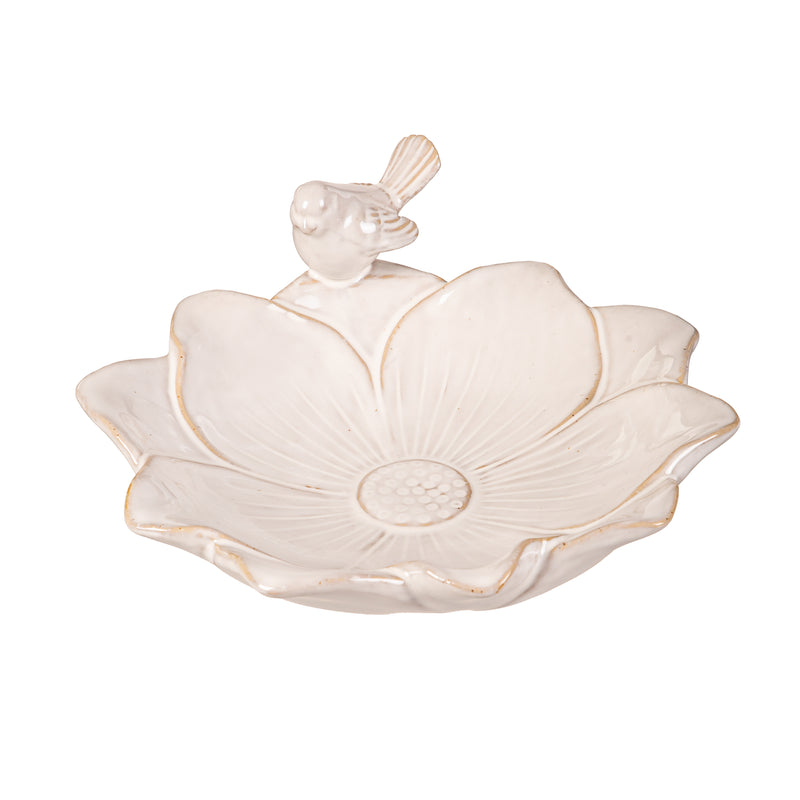 Flower with Bird Decorative Serving Dish, 8.5"