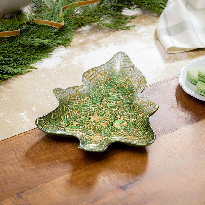 Shades of Green Plate Glass Tree Serving Dish, 8.5