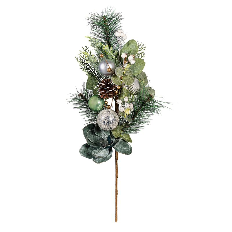 Shades of Green Stem Artificial with Ornaments, 25"H