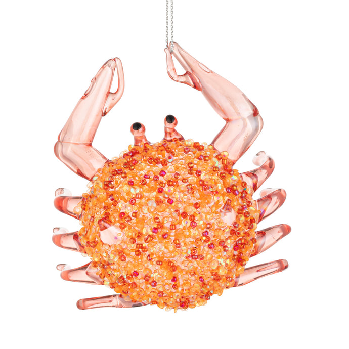 Glass Orange Crab Ornament - 3in