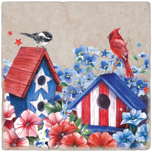 Patriotic Birdhouses Travertine Paver
