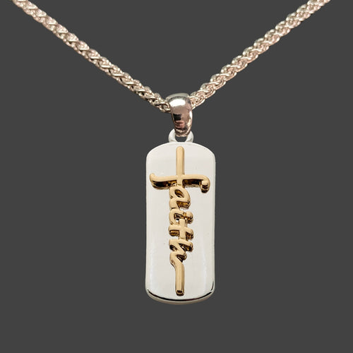 Gold Scripted 'Faith' Over Silver Bar Necklace