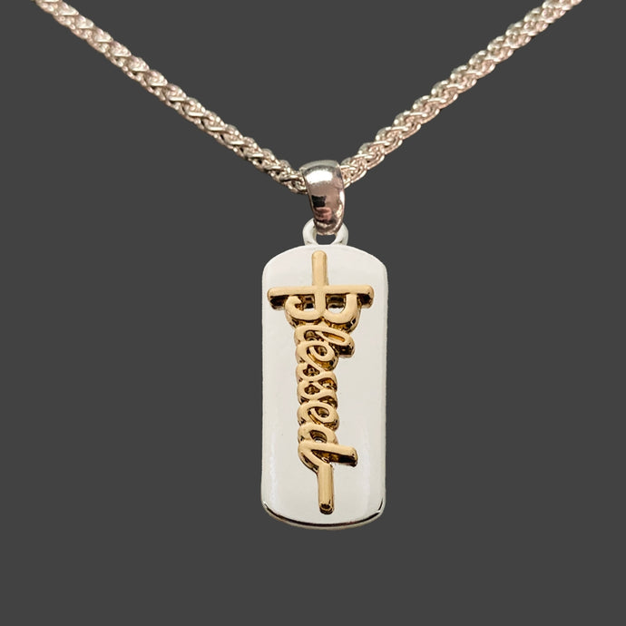 Gold Scripted 'Blessed' Over Silver Bar Necklace