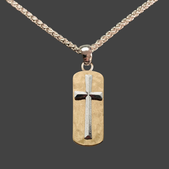 Silver Cross Over Gold Bar Necklace