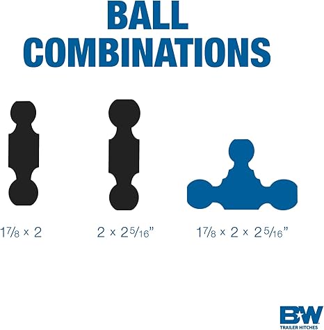 Tow & Stow Adjustable Trailer Hitch Ball Mount - Fits 2" Receiver, Tri-Ball, 7" Drop