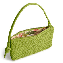 Knotted Wristlet Spinach Green in Woven Faux Leather