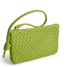 Knotted Wristlet Spinach Green in Woven Faux Leather