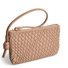 Knotted Wristlet Warm Taupe in Woven Faux Leather