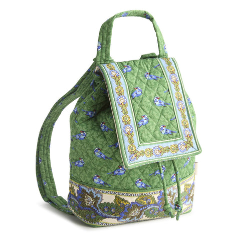 Original Drawstring Backpack Green birds in Premium cotton
