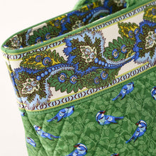 Original Zip Tote Bag Green birds in Premium cotton