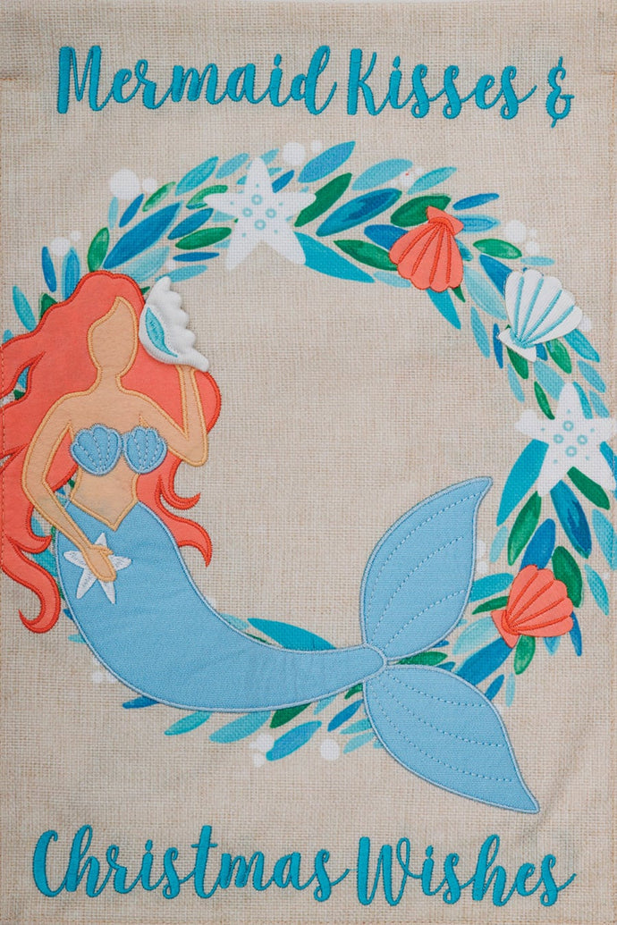 Burlap-Mermaid Wreath Garden Flag