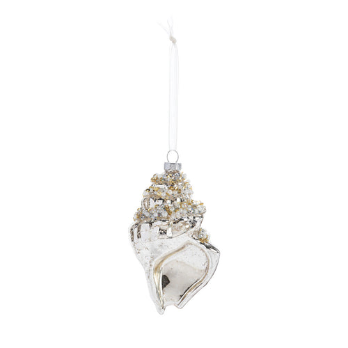 Mercury Glass Sparkle Conch Shell Ornament - 4x4in