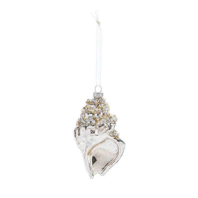 Mercury Glass Sparkle Conch Shell Ornament - 4x4in