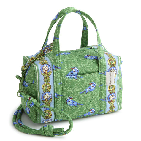 Mini Original Duffel Crossbody Green Birds in Premium Cotton