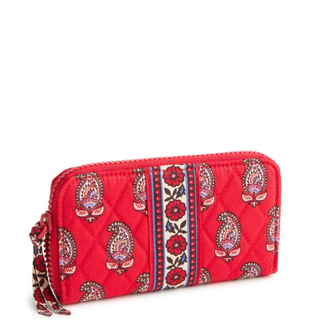 Medium Continental Wallet Flowering Paisley Goji Berry in Premium Cotton