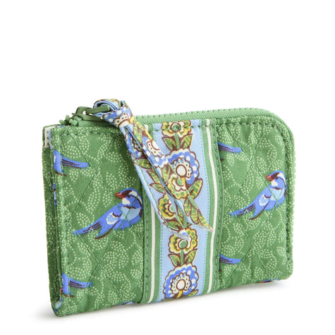 Zip Card Pouch Green Birds in Premium Cotton