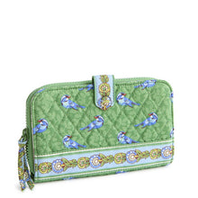 Large Tab Wallet Green Birds in Premium Cotton