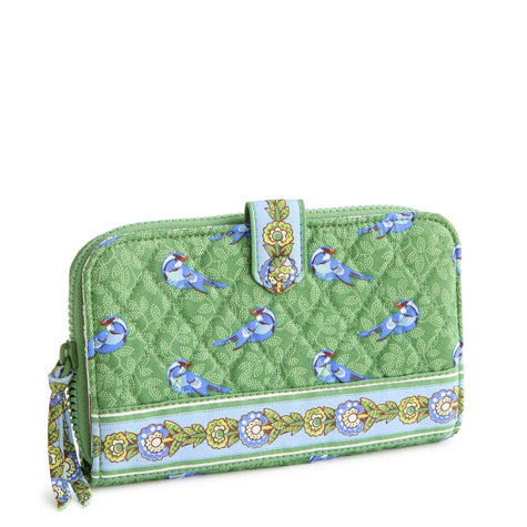 Large Tab Wallet Green Birds in Premium Cotton