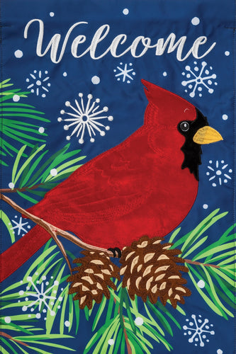 Applique-Cardinal on Blue Garden Flag