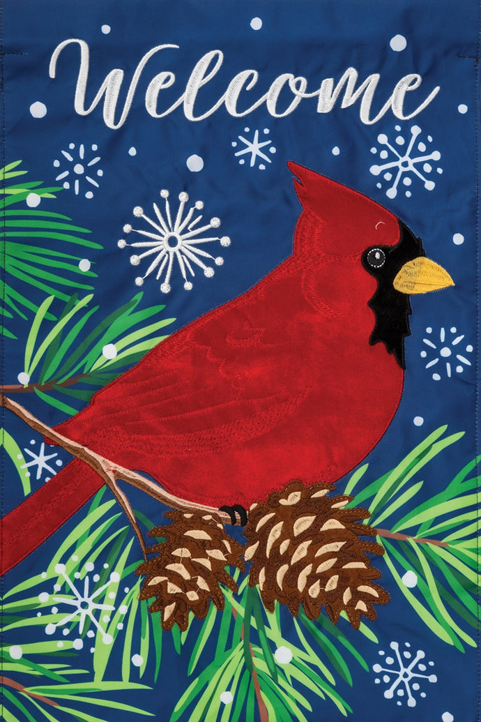 Applique-Cardinal on Blue Garden Flag