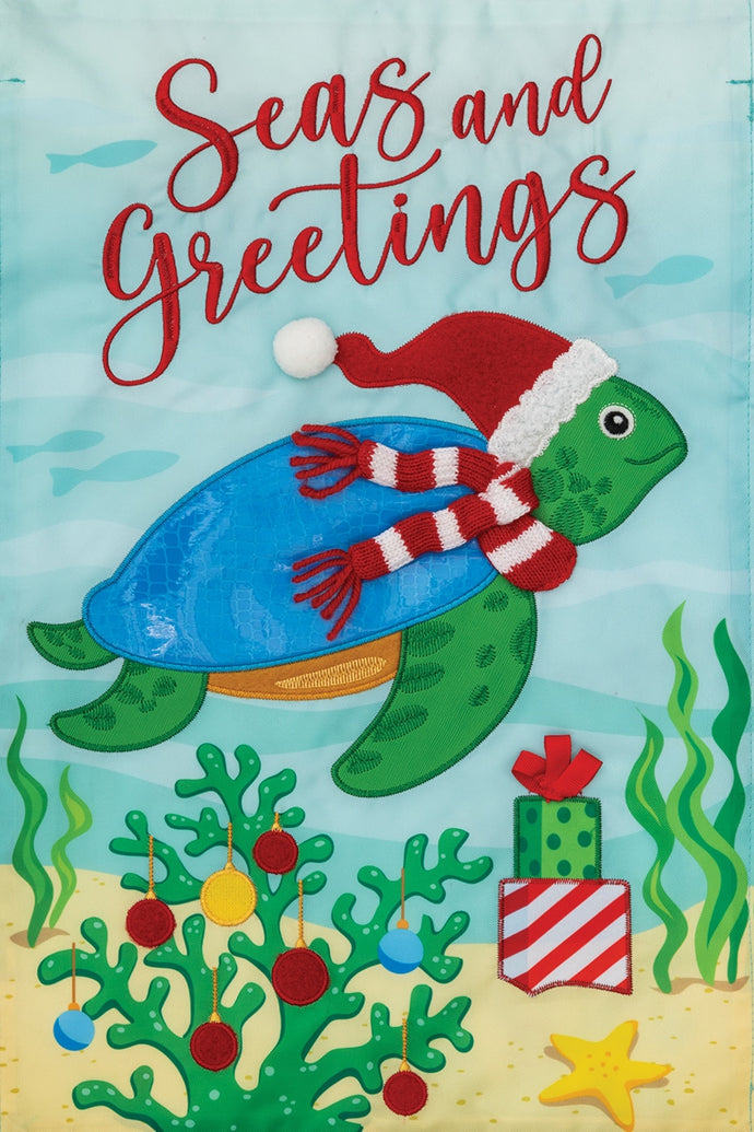 Applique-Christmas Turtles Garden Flag