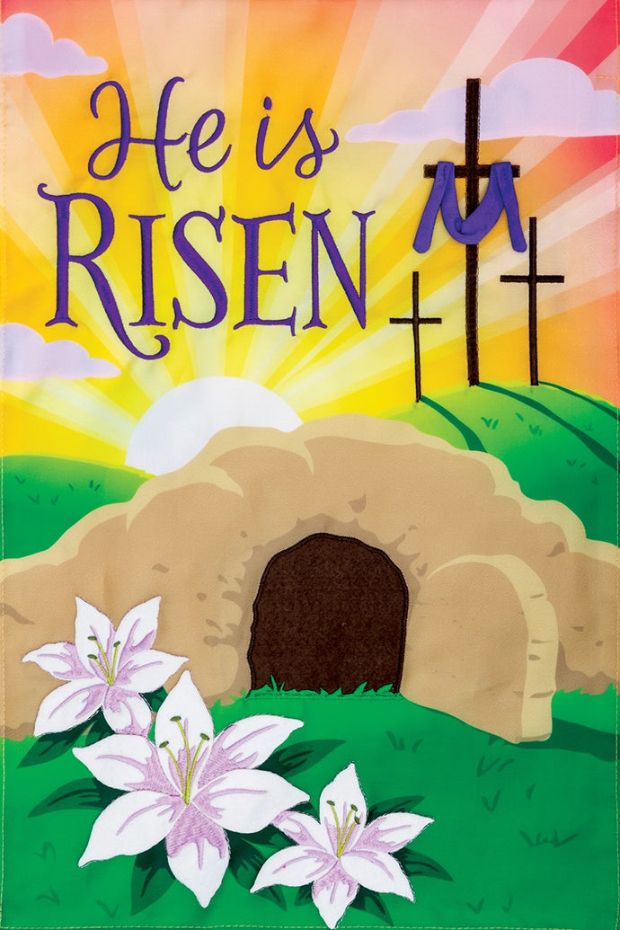 He is Risen Cross Applique Garden Flag