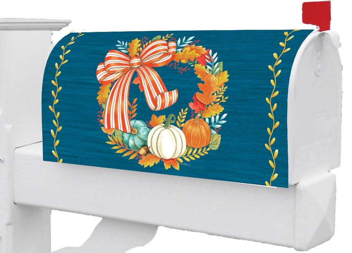 Mailbox Makeover-Striped Pumpkin Wreath