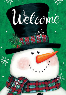 Snowman on Green-Garden Flag