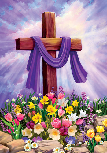 Cross and Flowers-Garden Flag