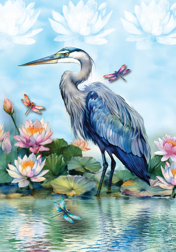 Heron and Lilies-Garden Flag