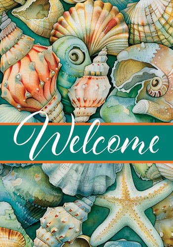 Teal Seashells-Garden Flag