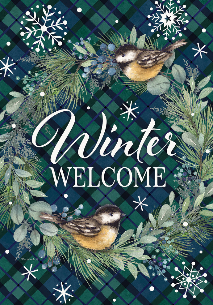 Chickadee Wreath-Large Flag