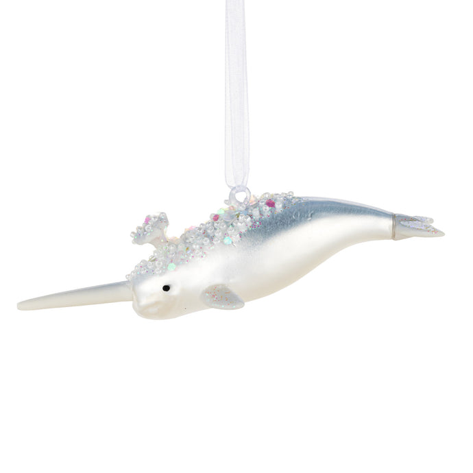 Iridescent Silver Narwhal Ornament - 2x6in