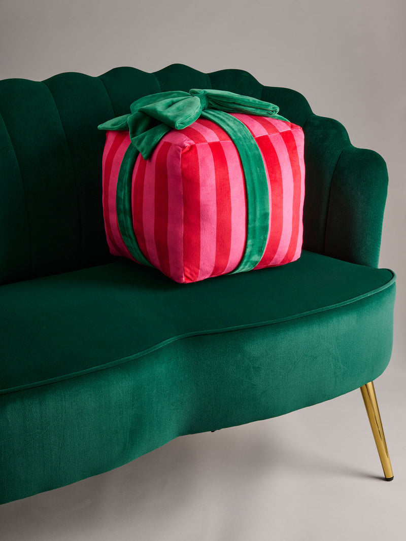Stripe Gift Box Large Pillow, Red