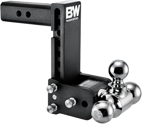 Tow & Stow Adjustable Trailer Hitch Ball Mount - Fits 2" Receiver, Tri-Ball, 7" Drop