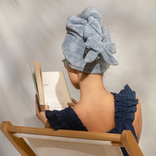Plush Microfiber Hair Towel Turban with Bow - Coastal Blue
