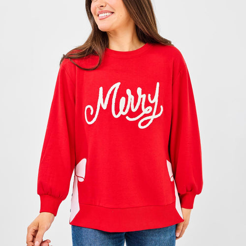 Mary Square Merry With Side Bows Sweatshirt