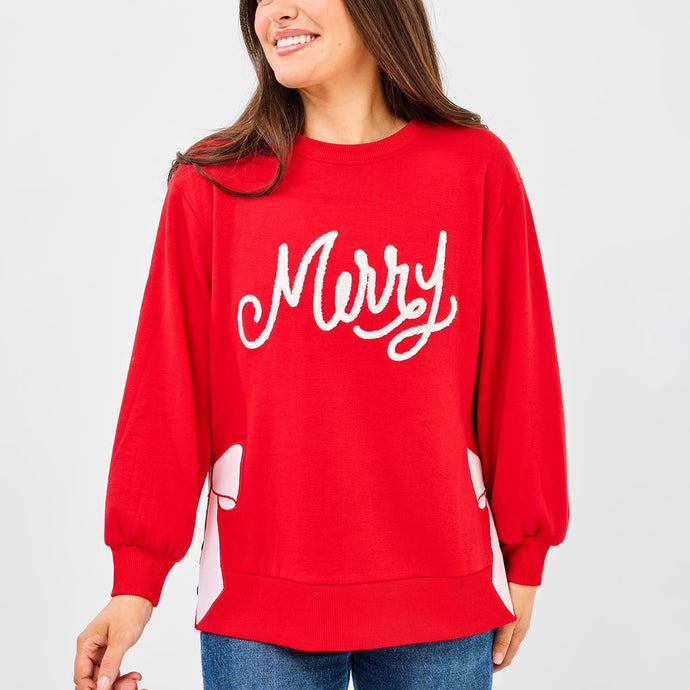 Mary Square Merry With Side Bows Sweatshirt