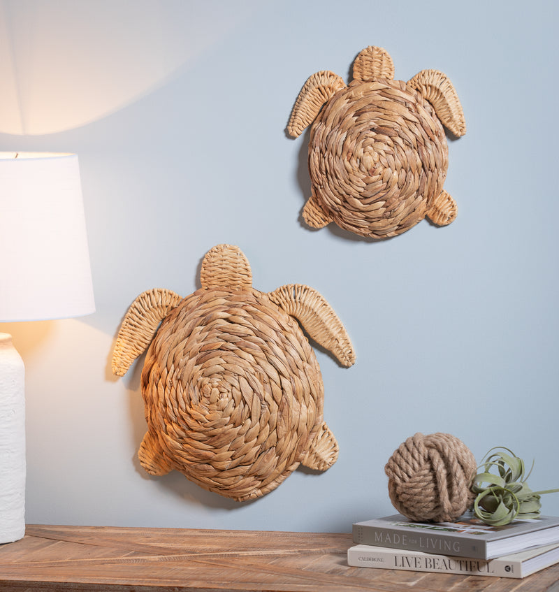 17"L x 17"H Metal and Natural Fiber Wall Décor, Turtle, Large