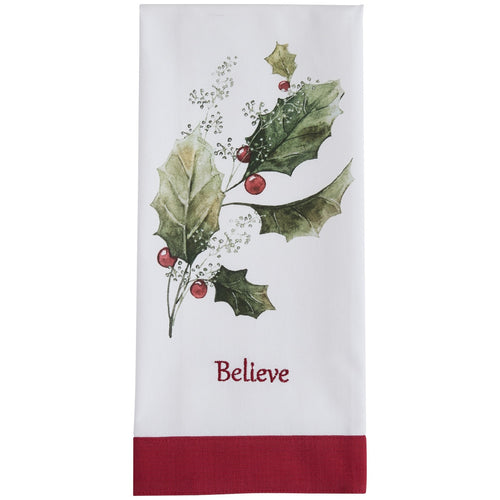 Holly and Berries Believe Dishtowel