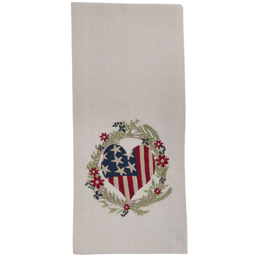Wreath With Flag Heart Dishtowel